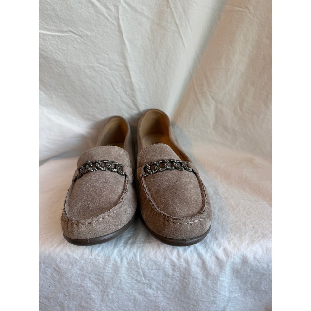 Hotter Comfort Concept Womens Suede Loafers Taupe Brown Chain Detail Size 5.5 UK